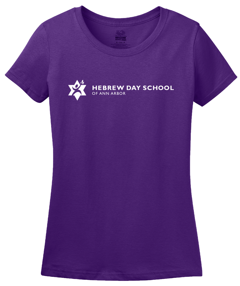 Ladies Purple Hebrew Day School White Logo T-shirt