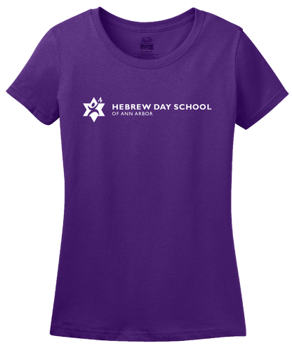 Ladies Purple Hebrew Day School White Logo T-shirt