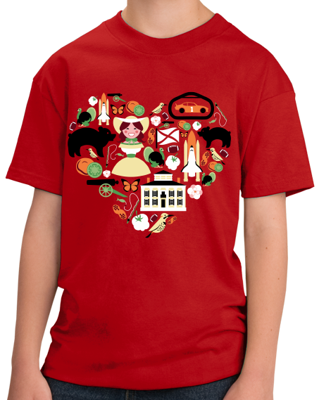 Youth Red Alabama Icon Heart - Alabama Love Pride Sweet Home Fun Cute T-shirt
