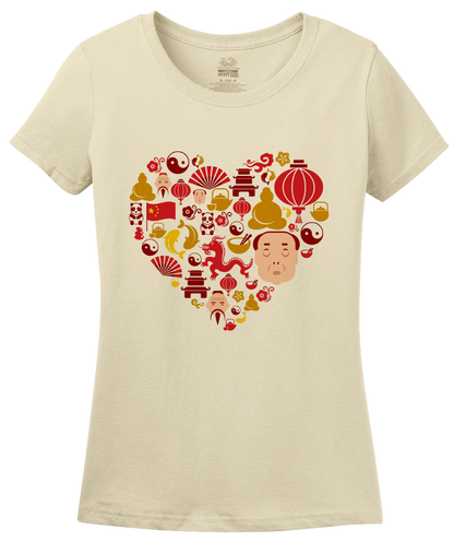 Ladies Natural China Icon Heart - Chinese Love Heritage Cute Culture Symbols T-shirt