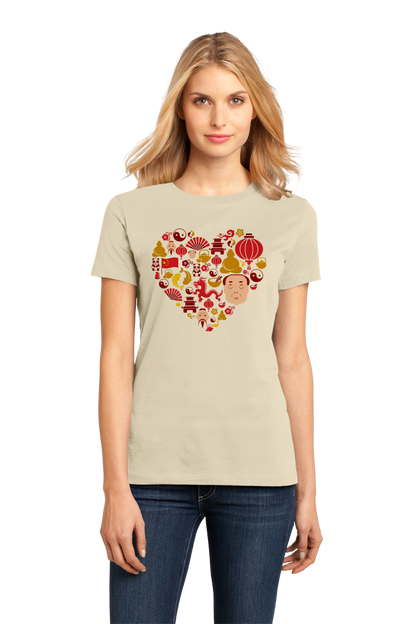 Ladies Natural China Icon Heart - Chinese Love Heritage Cute Culture Symbols T-shirt
