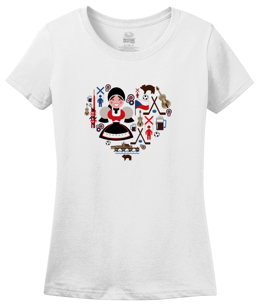 Ladies White Czech Republic Icon Heart - Czech Love Cute Heritage Pride Fun T-shirt