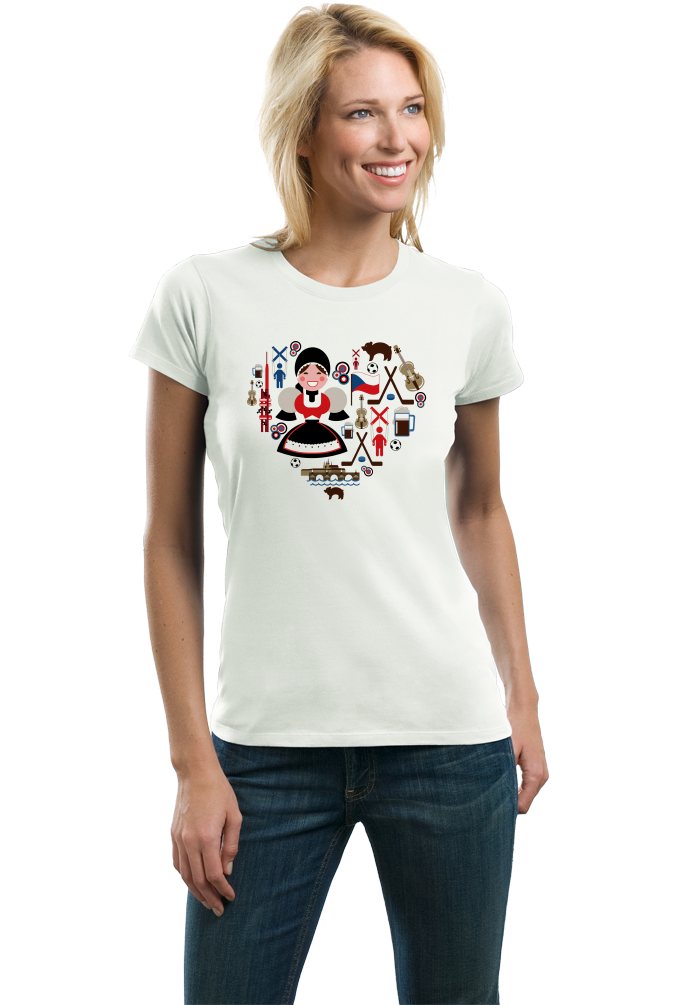 Ladies White Czech Republic Icon Heart - Czech Love Cute Heritage Pride Fun T-shirt