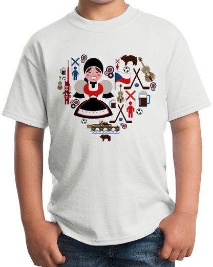 Youth White Czech Republic Icon Heart - Czech Love Cute Heritage Pride Fun T-shirt