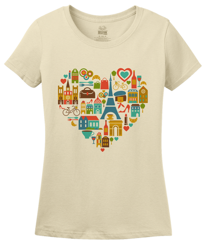 Ladies Natural I Love France - Francophile French Culture Symbols Pride Cute T-shirt