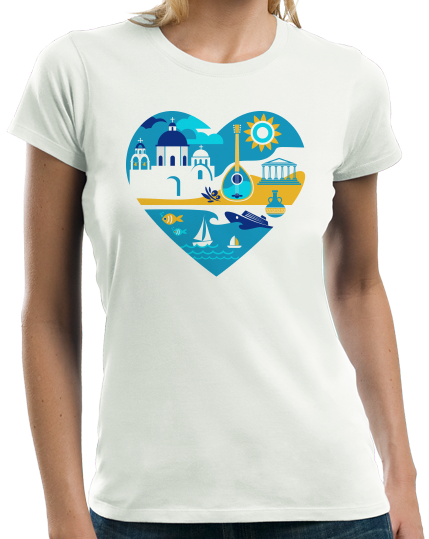 Ladies White Greece Icon Heart - Greek Love Heritage Pride Culture Icons Cute T-shirt