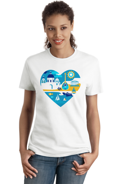 Ladies White Greece Icon Heart - Greek Love Heritage Pride Culture Icons Cute T-shirt