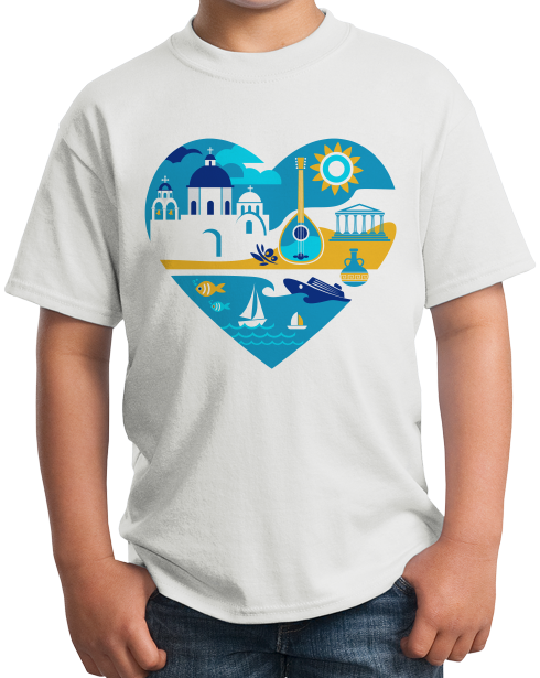 Youth White Greece Icon Heart - Greek Love Heritage Pride Culture Icons Cute T-shirt