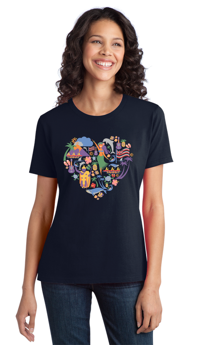 Ladies Navy Hawaii Icon Heart - Hawaiian Love Heritage Culture Pride Cute T-shirt