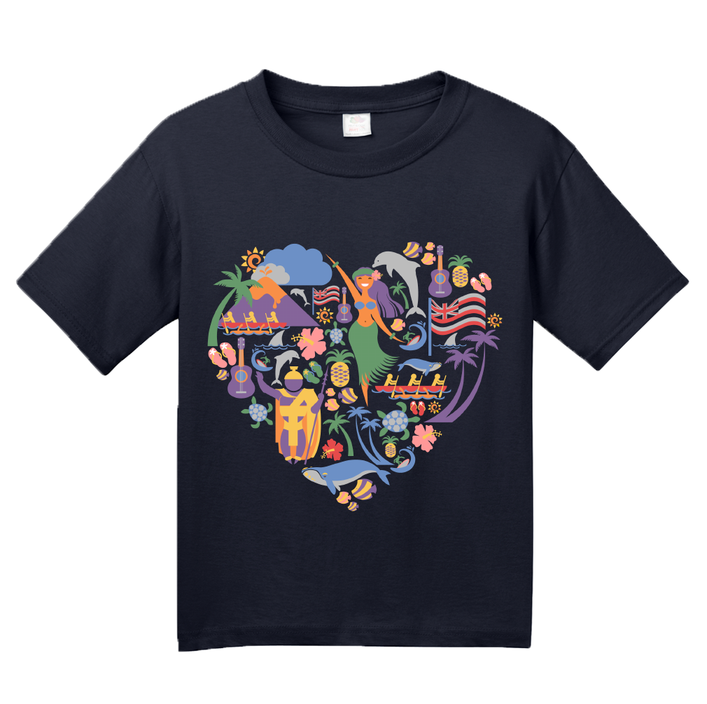 Youth Navy Hawaii Icon Heart - Hawaiian Love Heritage Culture Pride Cute T-shirt