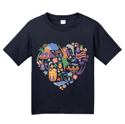 Youth Navy Hawaii Icon Heart - Hawaiian Love Heritage Culture Pride Cute T-shirt