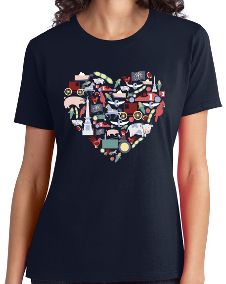 Ladies Navy Indiana Icon Heart - Indiana Love Pride Culture Symbols Cute Fun T-shirt