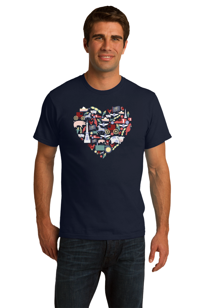 Standard Navy Indiana Icon Heart - Indiana Love Pride Culture Symbols Cute Fun T-shirt