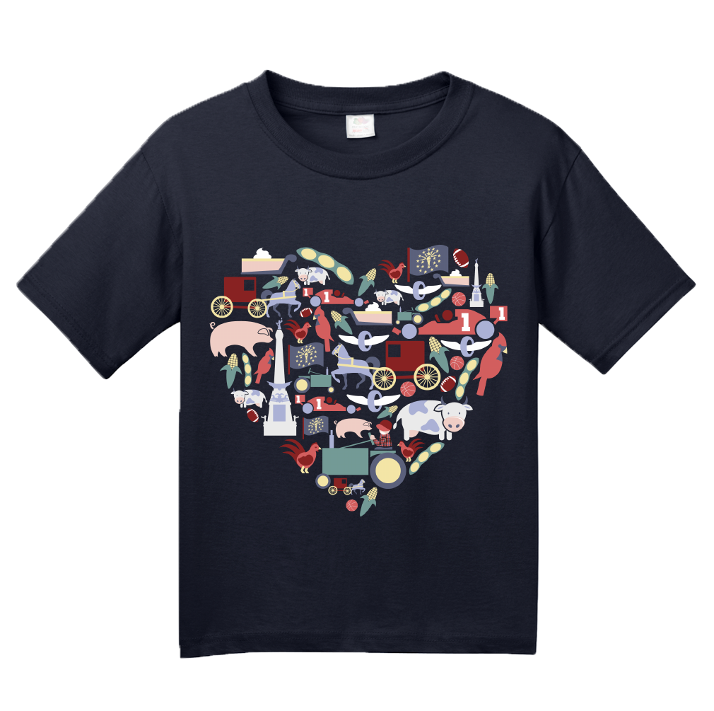 Youth Navy Indiana Icon Heart - Indiana Love Pride Culture Symbols Cute Fun T-shirt