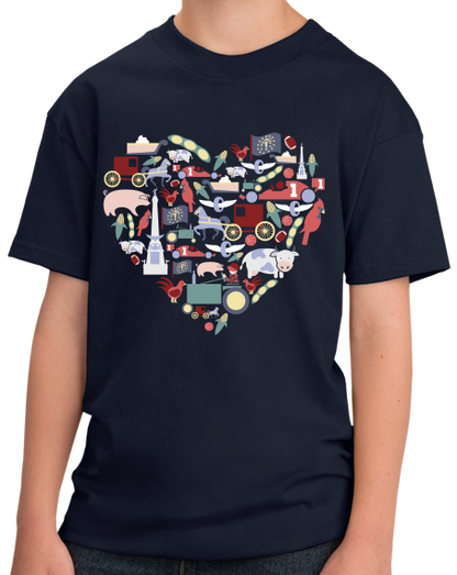 Youth Navy Indiana Icon Heart - Indiana Love Pride Culture Symbols Cute Fun T-shirt