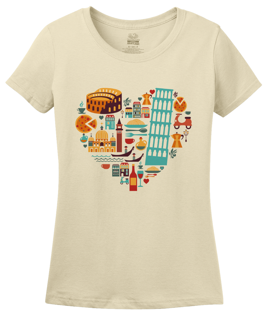 Ladies Natural Italy Icon Heart - Italian Love Culture Pride Heritage Cute Fun T-shirt