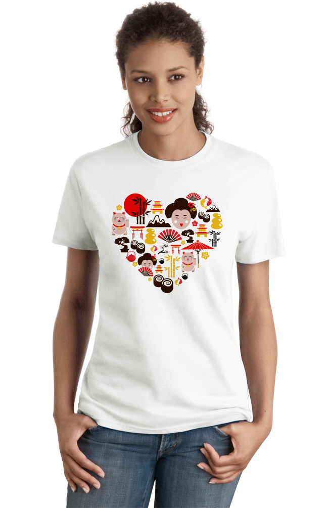Ladies White Japan Icon Heart - Japan Love Tokyo Culture Heritage Pride Cute T-shirt