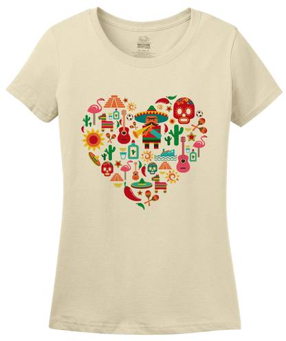 Ladies Natural Mexico Icon Heart - Mexico Love Heritage Pride Culture Cute Fun T-shirt