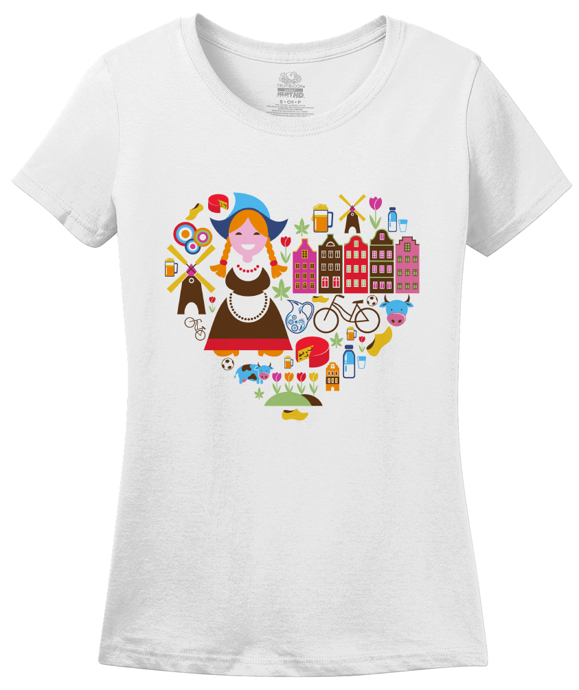 Ladies White Netherlands Icon Heart - Dutch Love Heritage Pride Cute Culture T-shirt