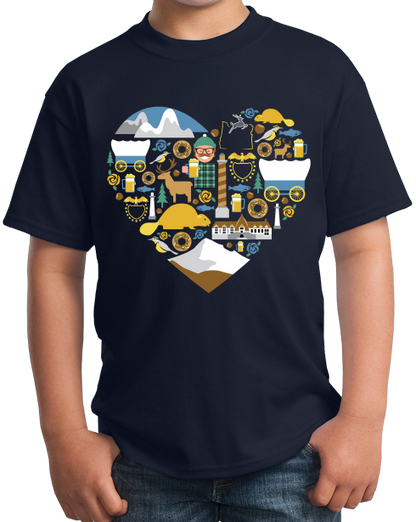 Youth Navy Oregon Icon Heart - Oregon Love Cute Pride Culture Symbols Fun T-shirt