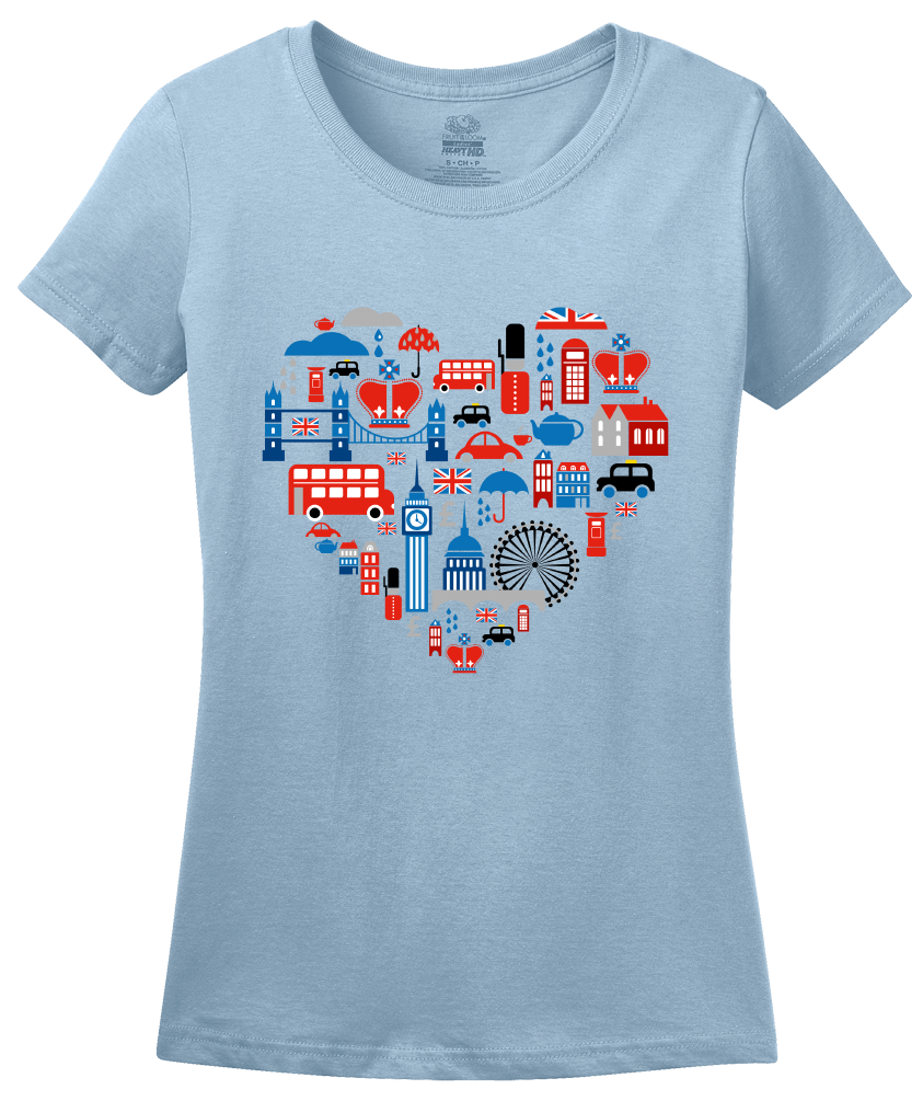 Ladies Light Blue UK Icon Heart - UK Love Pride Culture Symbols Cute Fun Royal T-shirt