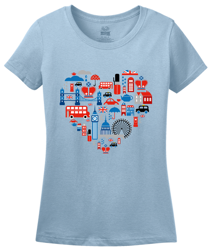 Ladies Light Blue UK Icon Heart - UK Love Pride Culture Symbols Cute Fun Royal T-shirt