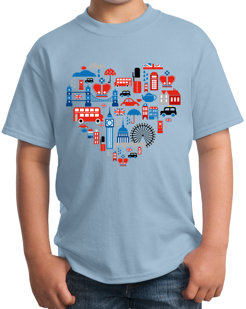 Youth Light Blue UK Icon Heart - UK Love Pride Culture Symbols Cute Fun Royal T-shirt