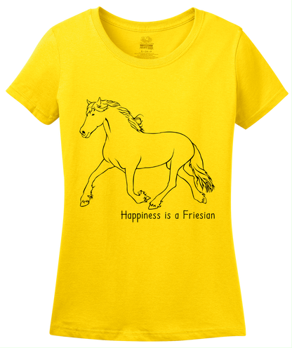 Ladies Yellow Happiness is a Friesian - Horse Lover Favorite Breed Friesian T-shirt