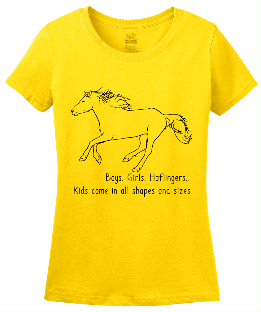 Ladies Yellow Boys, Girls, & Haflingers = Kids - Horse Family Love Haflinger T-shirt