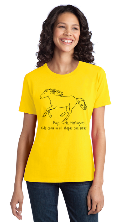 Ladies Yellow Boys, Girls, & Haflingers = Kids - Horse Family Love Haflinger T-shirt