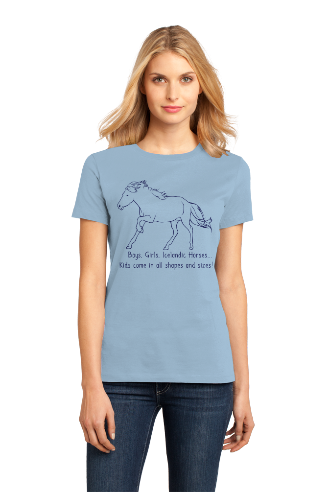 Ladies Light Blue Boys, Girls, & Icelandic Horses = Kids - Horse Lover Icelandic T-shirt