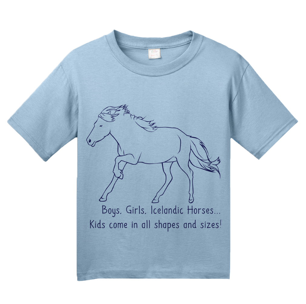 Youth Light Blue Boys, Girls, & Icelandic Horses = Kids - Horse Lover Icelandic T-shirt