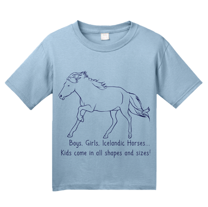 Youth Light Blue Boys, Girls, & Icelandic Horses = Kids - Horse Lover Icelandic T-shirt