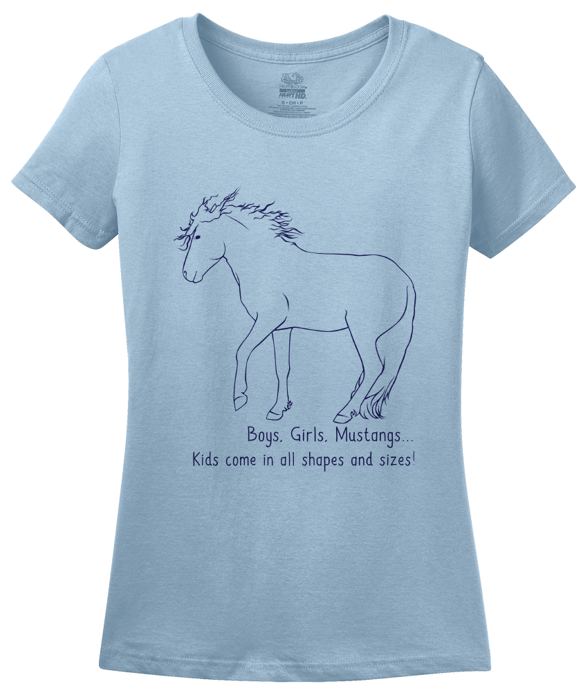 Ladies Light Blue Boys, Girls, & Mustangs = Kids - Horse Lover Family Mustang Cute T-shirt