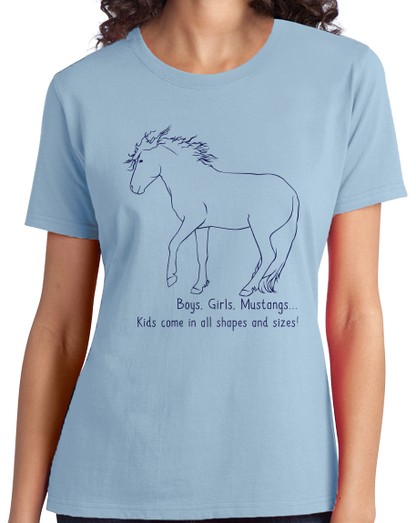 Ladies Light Blue Boys, Girls, & Mustangs = Kids - Horse Lover Family Mustang Cute T-shirt