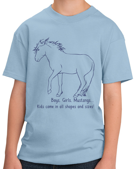 Youth Light Blue Boys, Girls, & Mustangs = Kids - Horse Lover Family Mustang Cute T-shirt