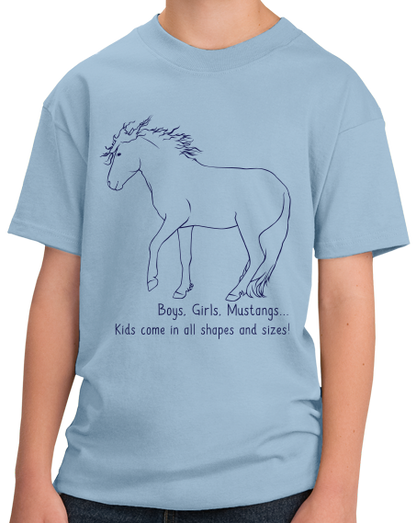 Youth Light Blue Boys, Girls, & Mustangs = Kids - Horse Lover Family Mustang Cute T-shirt