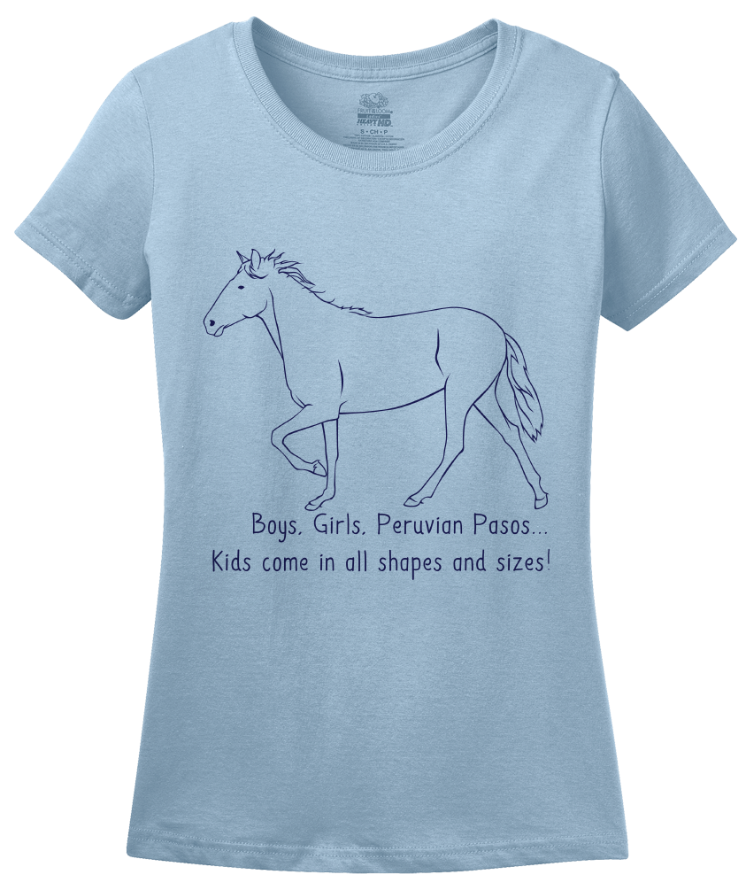 Ladies Light Blue Boys, Girls, & Peruvian Pasos = Kids - Horse Lover Peruvian T-shirt