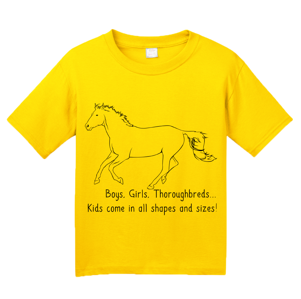 Youth Yellow Boys, Girls, & Thoroughbreds = Kids - Horse Lover Thoroughbred T-shirt