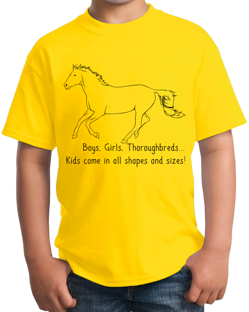 Youth Yellow Boys, Girls, & Thoroughbreds = Kids - Horse Lover Thoroughbred T-shirt