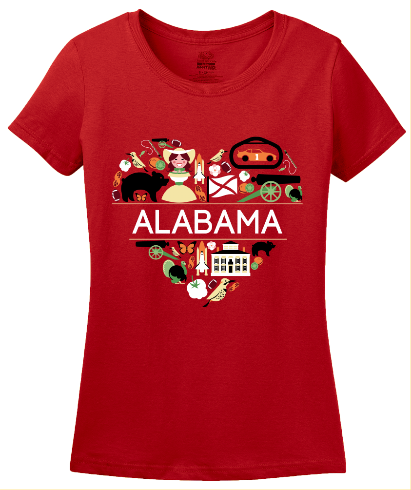 Ladies Red Alabama Love - Cute Alabama Heritage Culture Pride Fun Symbols T-shirt
