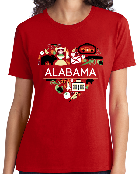 Ladies Red Alabama Love - Cute Alabama Heritage Culture Pride Fun Symbols T-shirt