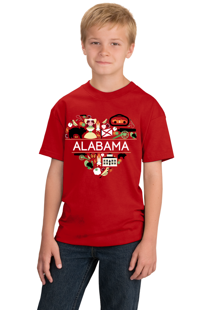 Youth Red Alabama Love - Cute Alabama Heritage Culture Pride Fun Symbols T-shirt