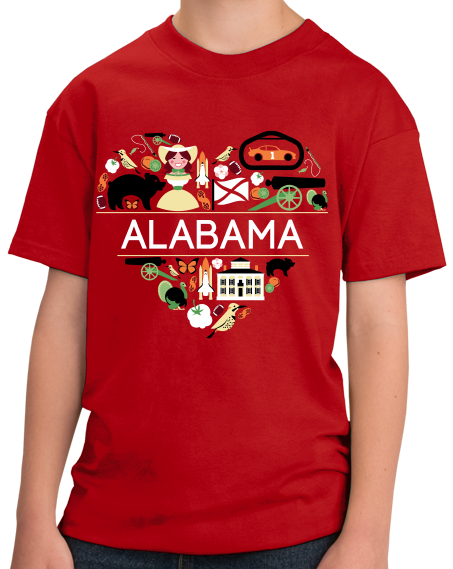 Youth Red Alabama Love - Cute Alabama Heritage Culture Pride Fun Symbols T-shirt