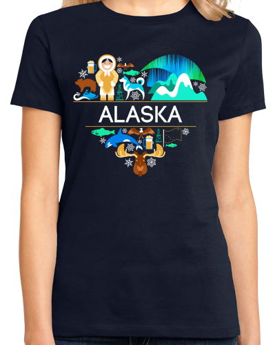 Ladies Navy Alaska Love - Adorable Alaska Heritage Pride Culture Symbols T-shirt