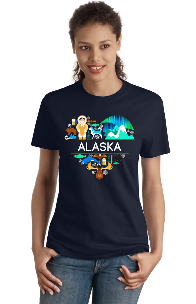 Ladies Navy Alaska Love - Adorable Alaska Heritage Pride Culture Symbols T-shirt