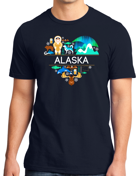 Standard Navy Alaska Love - Adorable Alaska Heritage Pride Culture Symbols T-shirt