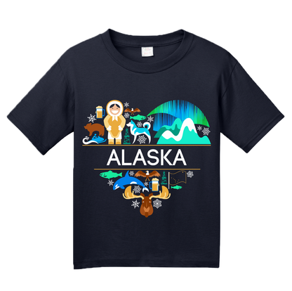 Youth Navy Alaska Love - Adorable Alaska Heritage Pride Culture Symbols T-shirt