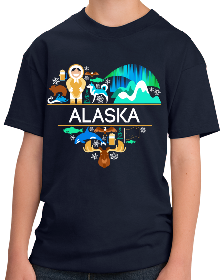 Youth Navy Alaska Love - Adorable Alaska Heritage Pride Culture Symbols T-shirt