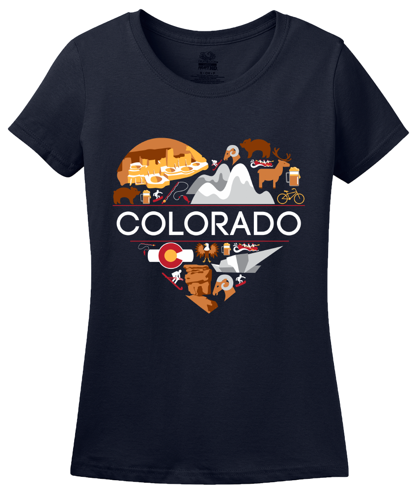 Ladies Navy Colorado Love - Colorado Pride Heritage Cute Symbols Culture Fun T-shirt